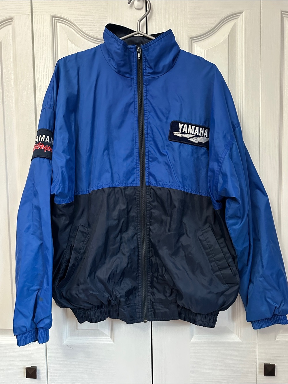 Vintage Yamaha Blue & Navy Two-Tone Windbreaker Jacket Sz L